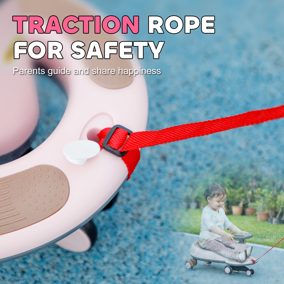 Qaba Kids Wiggle Car w/ Parent Traction Rope, Music, Light, Blue