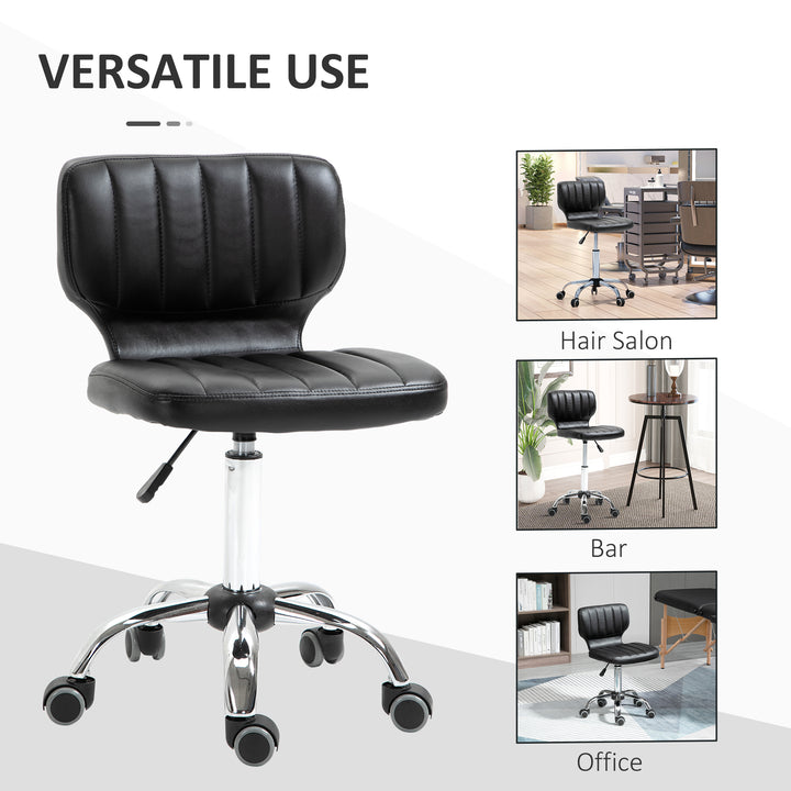 HOMCOM Height Adjustable Salon Stool, PU Leather Rolling Stool with Back, Wheels for Beauty, Spa, Tattoo, Home Office, Black