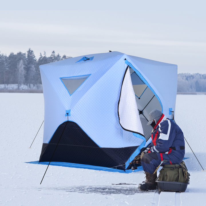 Outsunny 4-Person Pop-up Ice Fishing Tent, Insulated Ice Fishing Shelter with Ventilation Windows, Double Doors and Carry Bag, for Low-Temp -22℉