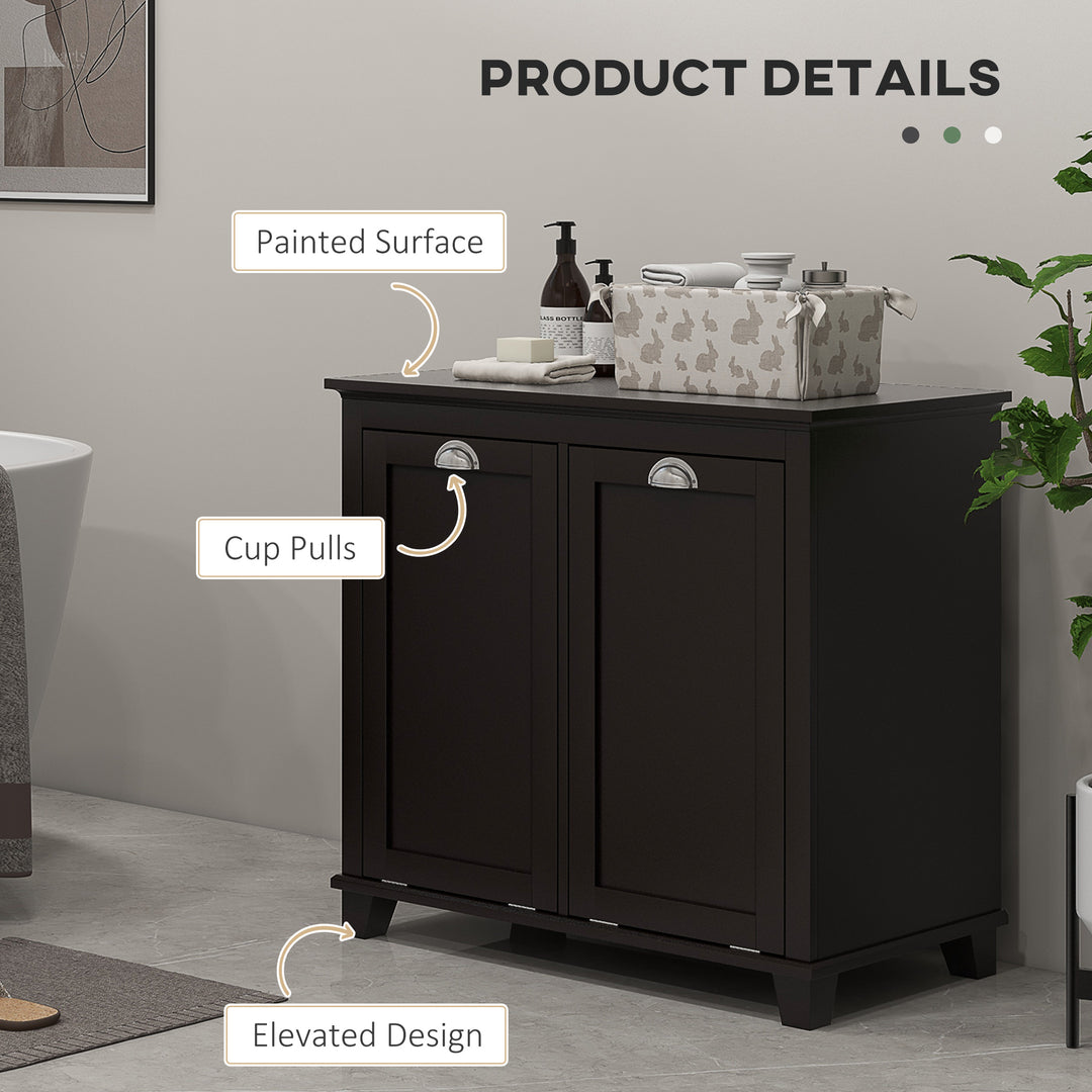 HOMCOM Tilt-Out Laundry Storage Cabinet, Bathroom Storage Organizer with Two-Compartment Tilt Out Hamper, White