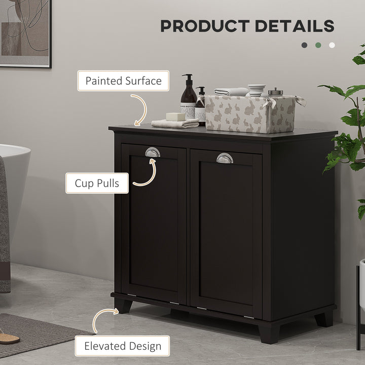 HOMCOM Tilt-Out Laundry Storage Cabinet, Bathroom Storage Organizer with Two-Compartment Tilt Out Hamper, White