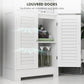 HOMCOM Freestanding Bathroom Cabinet with Glass/Louvred Doors, Tall Bathroom Cabinet for Kitchen, Study, Living Room