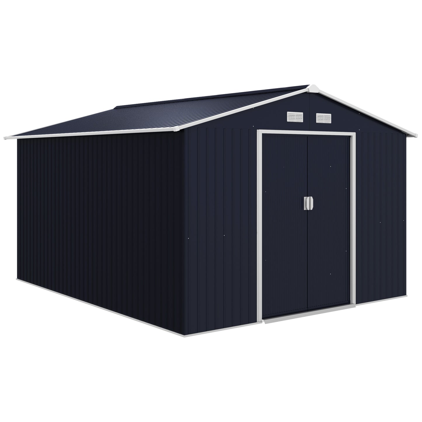 Outsunny 9.1'x6.4'x6.3' Garden Storage Shed w/ Floor Foundation Metal Tool Storage House w/ Double Doors Dark Grey Yellow