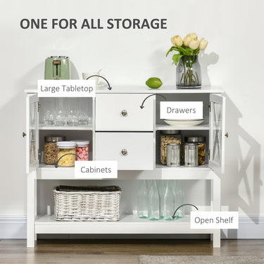HOMCOM Modern Sideboard, Glass Door Buffet Cabinet with Storage Drawers and Adjustable Shelves, Console Table for Living Room, Kitchen, Entryway, White