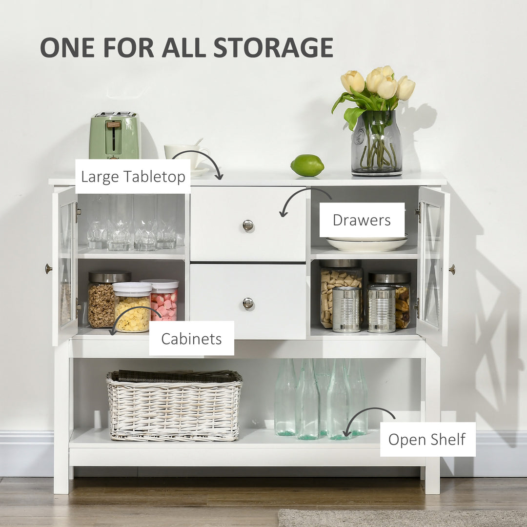 HOMCOM Modern Sideboard, Glass Door Buffet Cabinet with Storage Drawers and Adjustable Shelves, Console Table for Living Room, Kitchen, Entryway, White