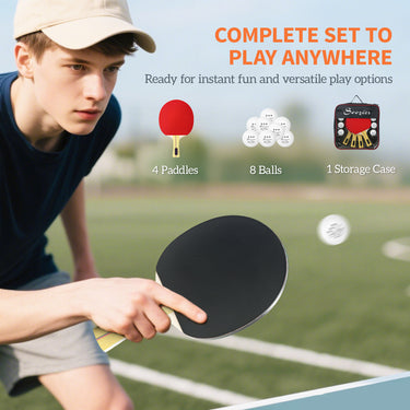 Soozier Ping Pong Paddle Set, Portable Table Tennis Rackets with 8 Ping Pong Balls, Storage Case for Teens, Adults