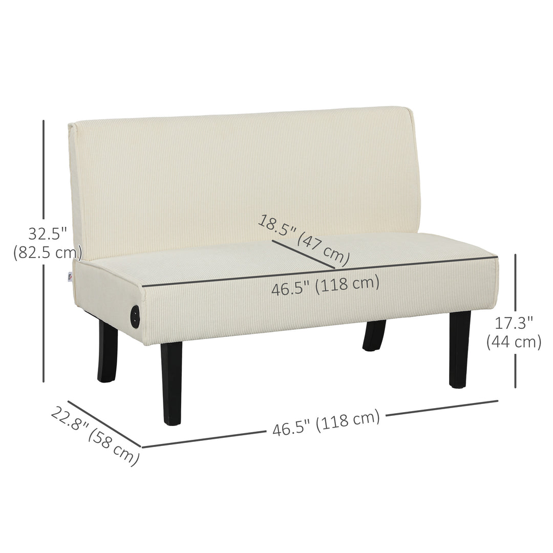 HOMCOM 46.5" Loveseat Couch with USB Ports, Corduroy Love Seat Sofa with Wood Legs for Living Room, Bedroom, Small Space, Grey