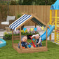 Outsunny Outdoor Wooden Sandbox with Cover for 3-7 Years Old, Backyard, Brown