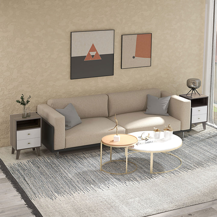 HOMCOM Nightstand Set of 2, Modern Bedside Table, Night Stand for Living Room with 3 Drawers and Open Storage, Grey