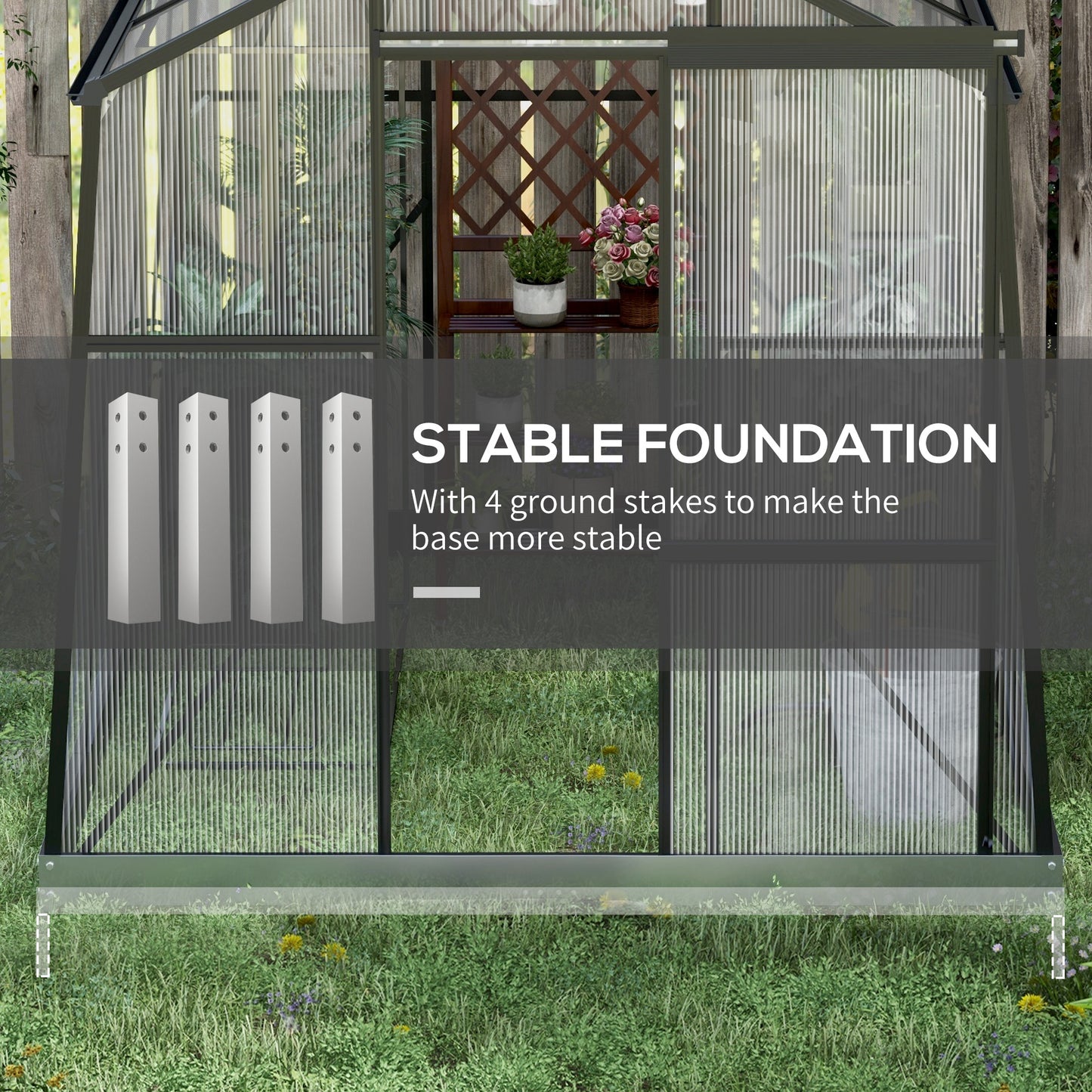 Outsunny 6' x 8' Walk-in Polycarbonate Greenhouse Aluminium Green House with Sliding Door, 5-Level Roof Vent, Rain Gutter