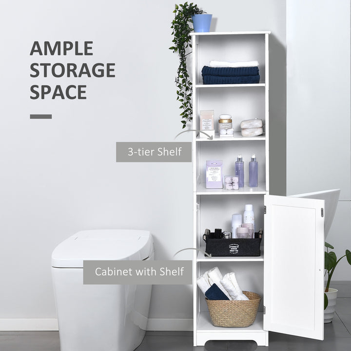 kleankin Tall Bathroom Storage Cabinet, Freestanding Tower Cabinet with Adjustable Shelf, 3 Open Shelves, White