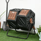 Outsunny Rotating Composter, Dual Chamber Compost Bin with 24 Vents and Steel Legs, 34.5 Gallon, Brown