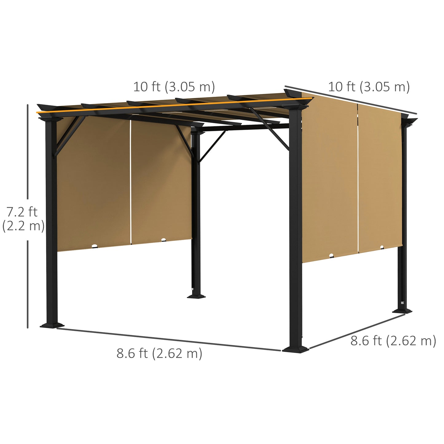 Outsunny 12' x 10' Outdoor Patio Gazebo Pergola with Retractable Canopy Roof, Steel Frame with Stakes, Unique Design, Beige