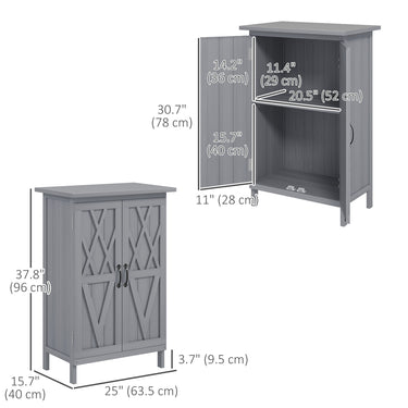 Outsunny Outdoor Storage Cabinet, Wooden Garden Storage Shed with 2-Tier Shelves, Metal Tabletop and Magnetic Doors, Grey