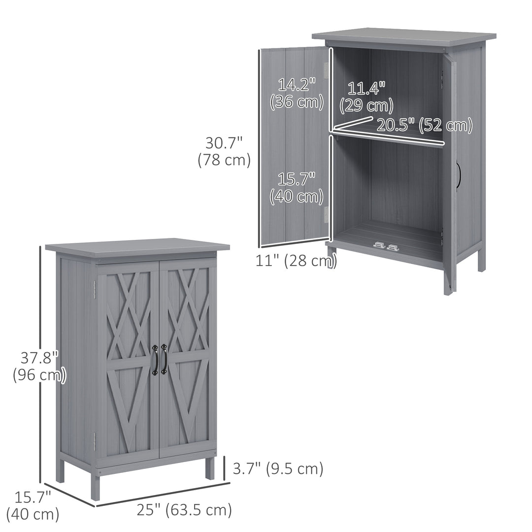 Outsunny Outdoor Storage Cabinet, Wooden Garden Storage Shed with 2-Tier Shelves, Metal Tabletop and Magnetic Doors, Grey