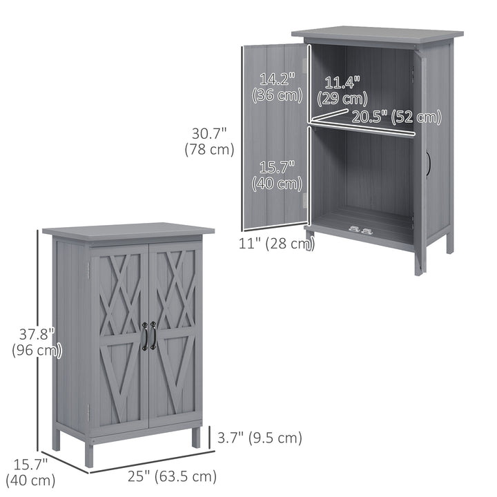 Outsunny Outdoor Storage Cabinet, Wooden Garden Storage Shed with 2-Tier Shelves, Metal Tabletop and Magnetic Doors, Grey