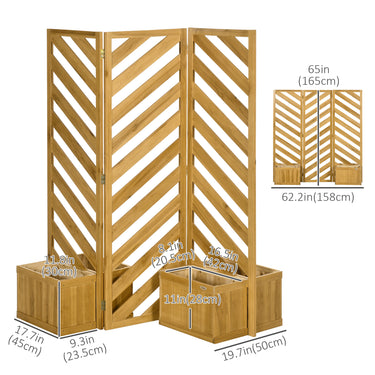 Outsunny Backyard Privacy Screen - Folding 65" with Planters for Patio, Deck, and Backyard, Brown