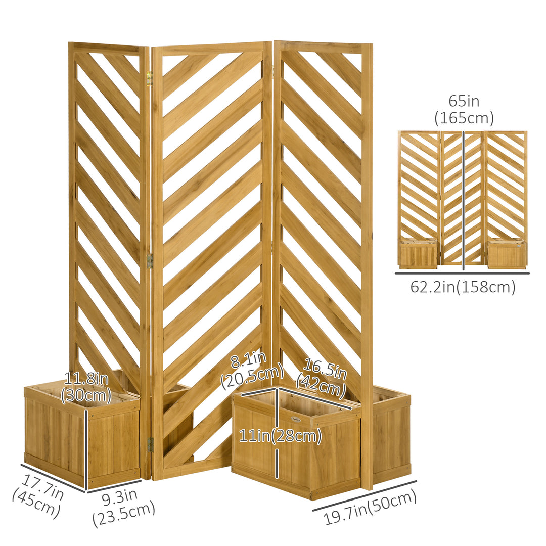 Outsunny Backyard Privacy Screen - Folding 65" with Planters for Patio, Deck, and Backyard, Brown