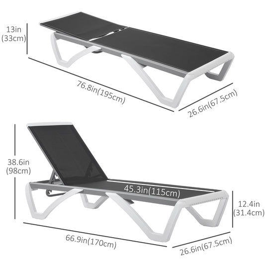 Outsunny Outdoor Chaise Lounge Chair, Patio Aluminum Tanning Chair with 5-Level Adjustable Back, Portable Wheels, Breathable Mesh Fabric, for Pool, Deck,  Garden, Black