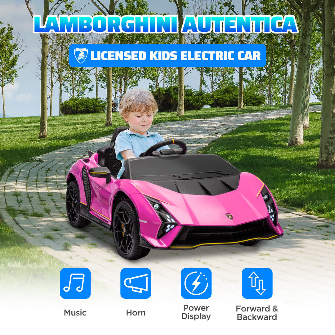 Qaba 12V Lamborghini Autentica Licensed Kids Car with Remote Control, 4 Wheels Spring Suspension, Soft Start, Red