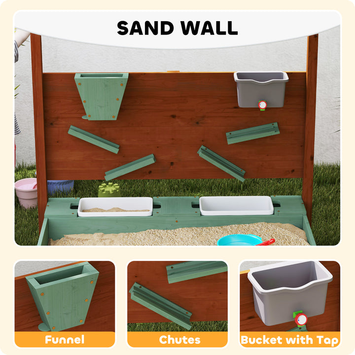 Qaba Kids Sandbox with Full Covered Canopy, Bench Seats, Bottom Liner, for Ages 3-6, 56" x 40" x 52", Brown