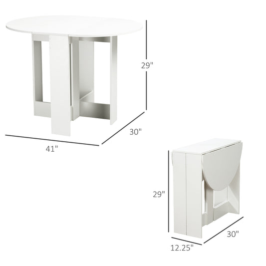 HOMCOM Folding Dining Table, 41" Drop Leaf Table for Small Spaces, Oval Foldable Table for Kitchen, Dining Room, White