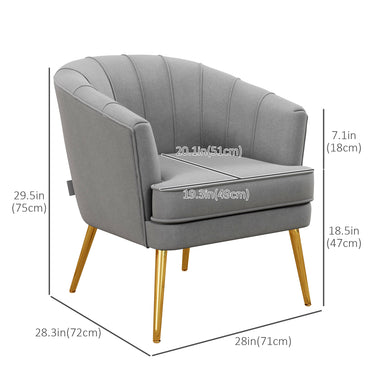 HOMCOM Fabric Armchair, Modern Accent Chair with Gold Metal Legs for Living Room, Bedroom, Home Office, Grey