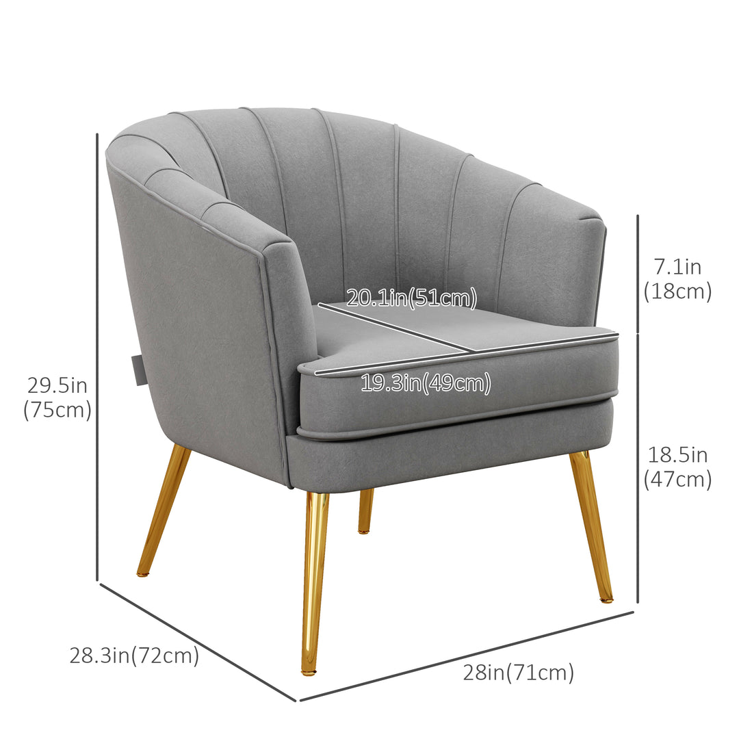 HOMCOM Fabric Armchair, Modern Accent Chair with Gold Metal Legs for Living Room, Bedroom, Home Office, Grey