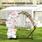 Outsunny 7FT Heptagon Wooden Wedding Arch with Triangular Base, Ground Stakes for Ceremony, Garden, Birthday, Brown