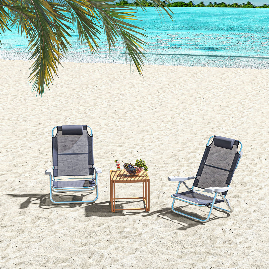 Outsunny Set of 2 Fishing Chairs, Camping Chairs with Adjustable Backrest and Headrest, Folding Chair for Outdoor, Light Grey