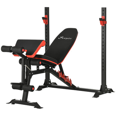 Soozier Adjustable Weight Bench with Squat Rack, Preacher Curl Pad and Leg Developer, Home Gym Bench for Full Body Workout