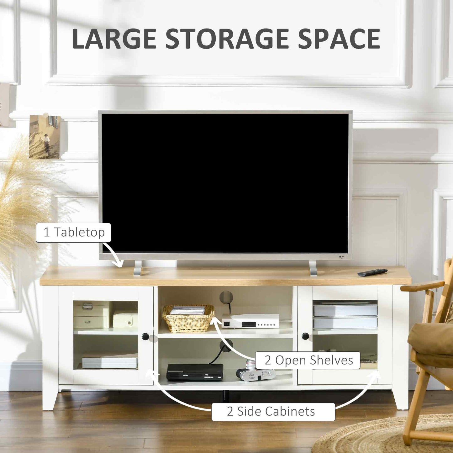 HOMCOM Fireplace TV Stand for TVs up to 60 inches, Wood TV Cabinet w/ Storage Doors or Living Room, Office, Coffee