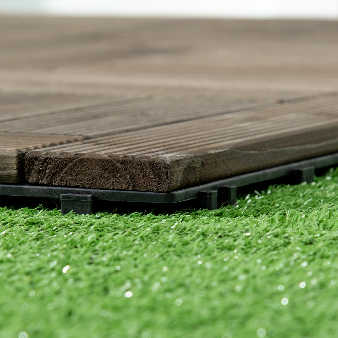 Outsunny 27 Pcs Wood Interlocking Deck Tiles, 12 x 12in Outdoor Flooring Tiles for Indoor and Outdoor Use, Tools Free Assembly, Brown