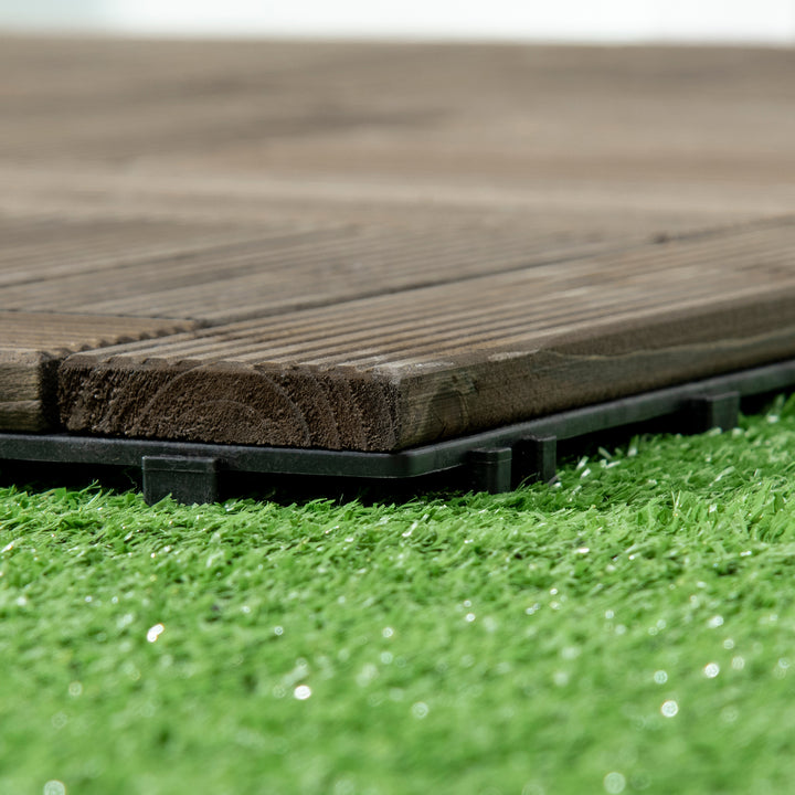 Outsunny 27 Pcs Wood Interlocking Deck Tiles, 12 x 12in Outdoor Flooring Tiles for Indoor and Outdoor Use, Tools Free Assembly, Brown