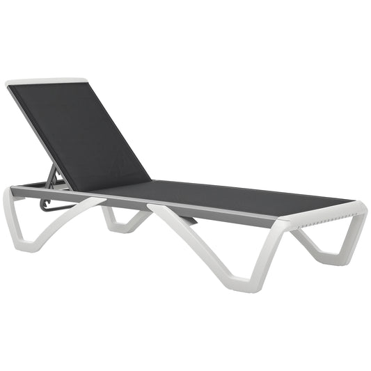 Outsunny Outdoor Chaise Lounge Chair, Patio Aluminum Tanning Chair with 5-Level Adjustable Back, Portable Wheels, Breathable Mesh Fabric, for Pool, Deck,  Garden, Black
