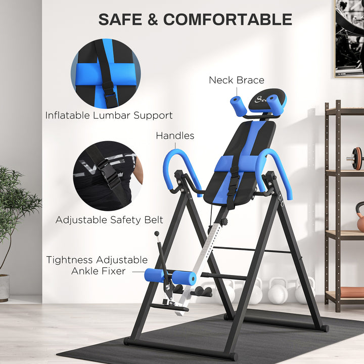 Soozier Folding Inversion Table, 20°/40°/60° Adjustable, with Safety Belt and Waist Pad for Back Pain Relief