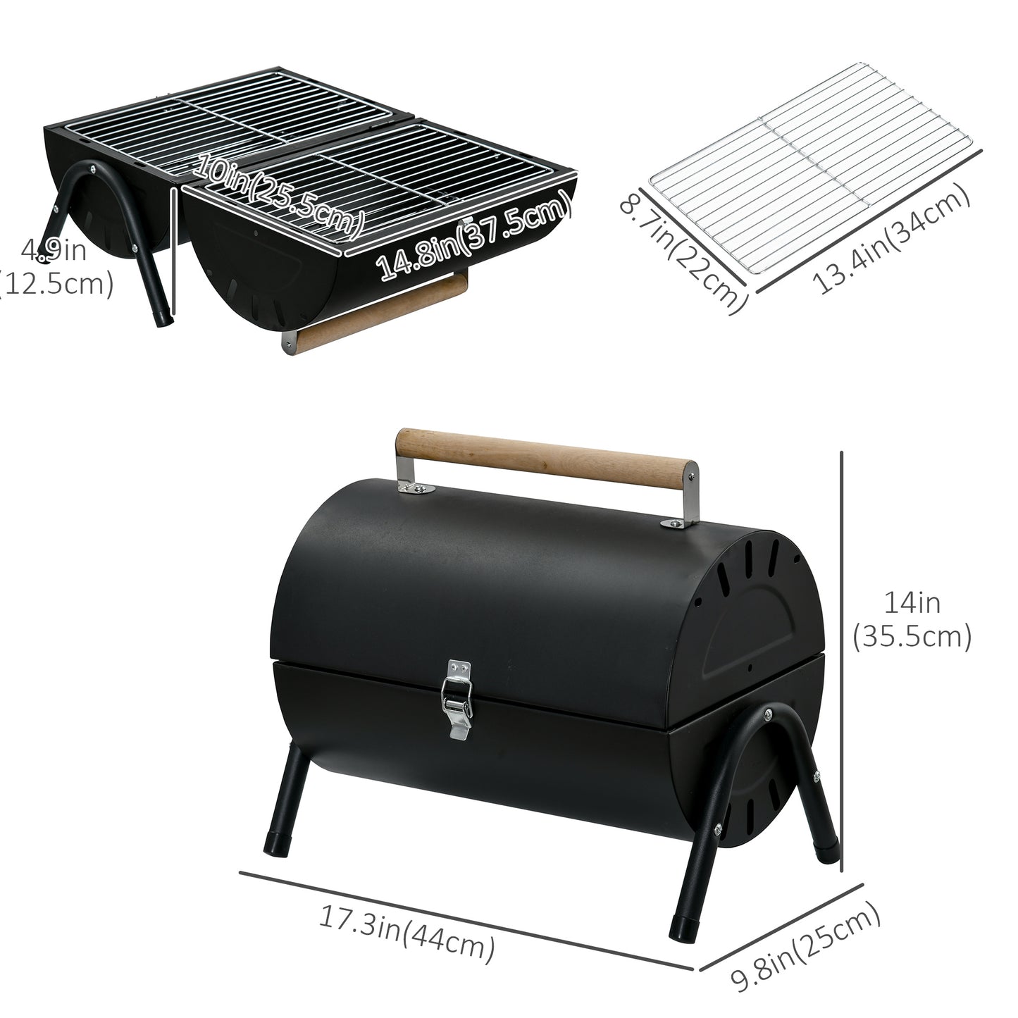 Outsunny 23" Portable Tabletop Steel Charcoal Grill Foldable Outdoor BBQ Camping Picnic Cooker Barbecue Smoker with Air Vent Black