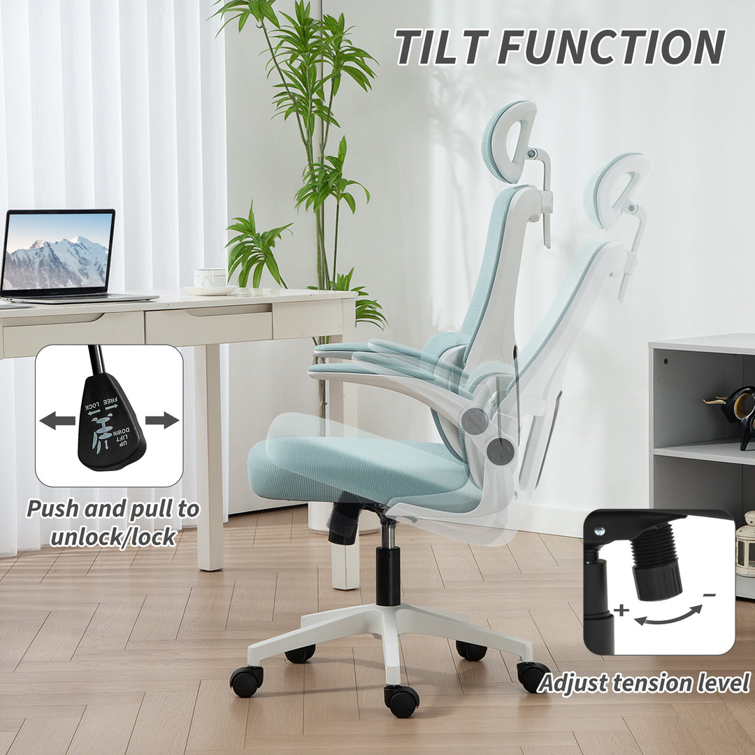 Vinsetto High Back Office Chair, Mesh Computer Desk Chair with Rotatable Headrest, Lumbar Back Support, Adjustable Height, Black