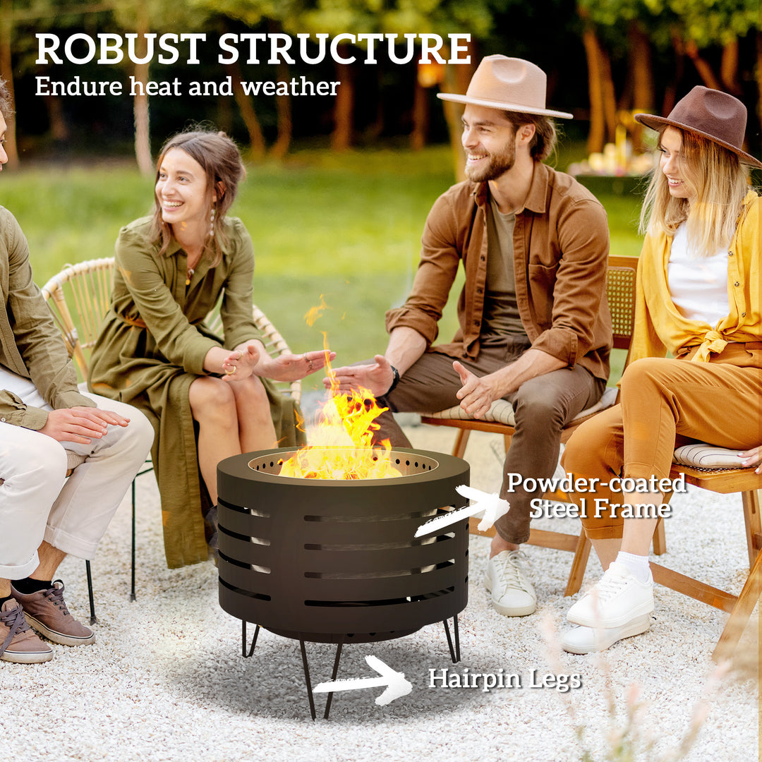Outsunny Round Fire Pit with Fire Poker, Portable Wood Burning Firepit with Ash Tray and Hairpin Legs, Outdoor Fireplace, Black