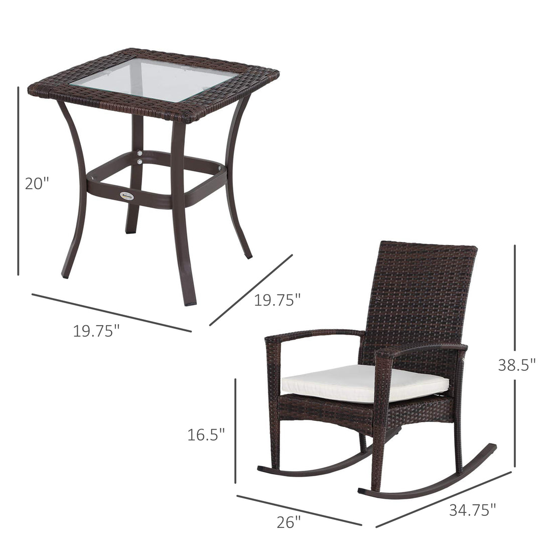 Outsunny 3 Pieces Patio Wicker Rocking Chair Set,  Outdoor PE Rattan Bistro Set Conversation Rocker Set with 2 Chairs 1 Coffee Table for Backyard, Deck, Poolside, Dark Grey