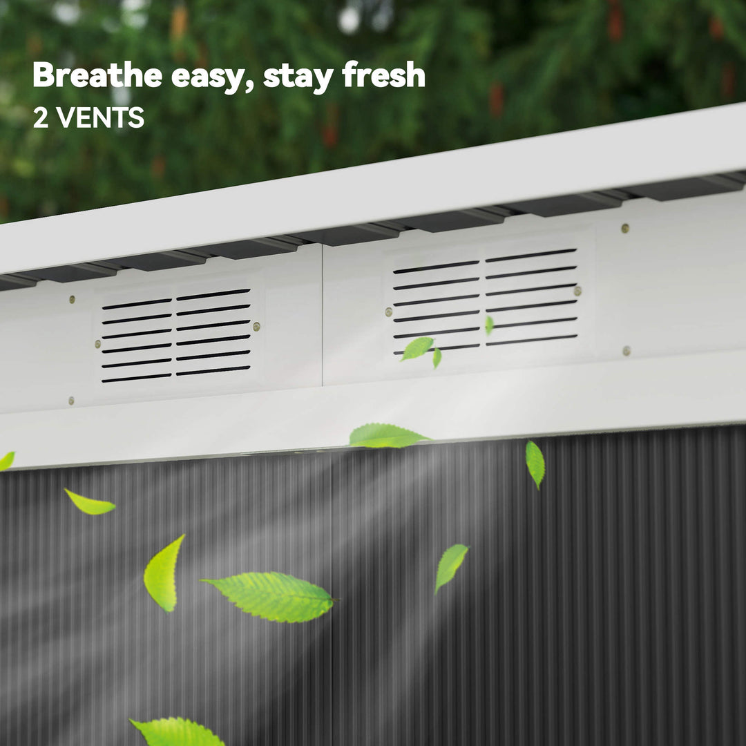 Outsunny 9x4 Outdoor Storage Shed Galvanized Steel Garden Shed with Foundation Kit, Ventilation & Doors, Dark Grey