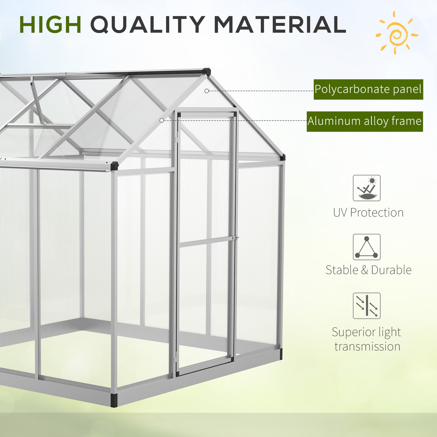 Outsunny 6' x 10' x 6.4' Walk-in Garden Greenhouse Polycarbonate Panels Plants Flower Growth Shed Cold Frame Outdoor Portable Warm House Aluminum Frame, Silver