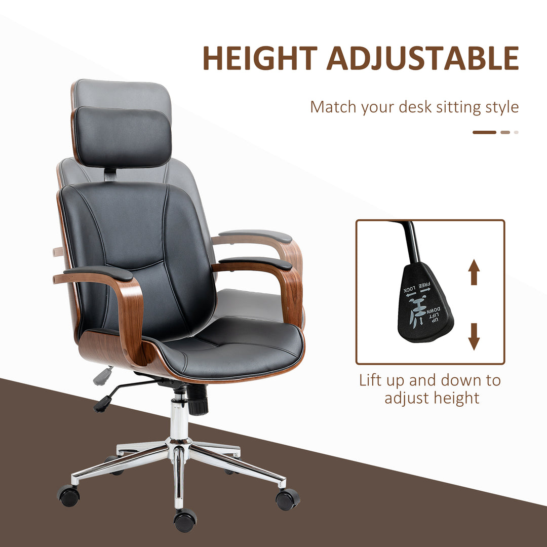 HOMCOM Office Chair, PU Leather Desk Chair with Removable Headrest, Adjustable Height, Tilt Function and with Wheels, Black