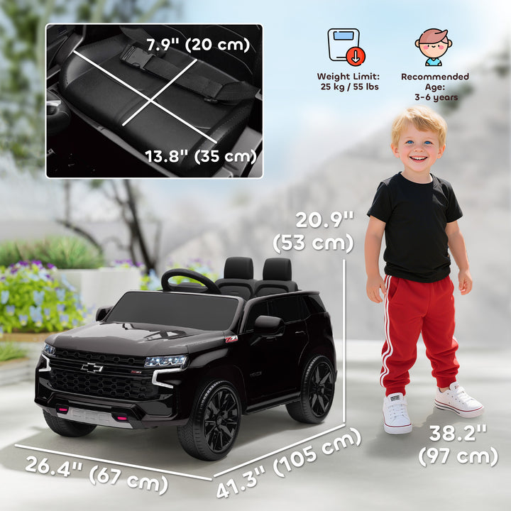 Aosom Licensed Chevrolet Tahoe Kids Ride on Car, 12V 7AH Toddler Electric Car with Parent Remote Control, 3 Speeds, Spring Suspension, LED Light, Horn, Music, Black