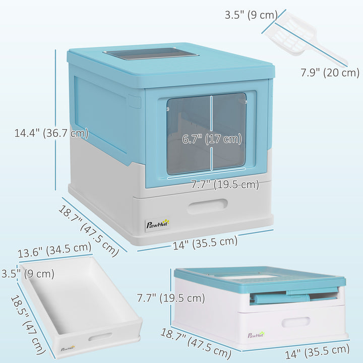 PawHut Top Entry Enclosed Kitty Litter Box with Scoop, Tray, Front Entry, Large Space, Foldable, Portable, Grey