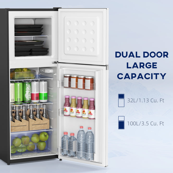HOMCOM Double Door Mini Fridge with Freezer, 4.6 Cu.Ft Small Refrigerator with Thermostat, Shelves, Reversible Door, Silver