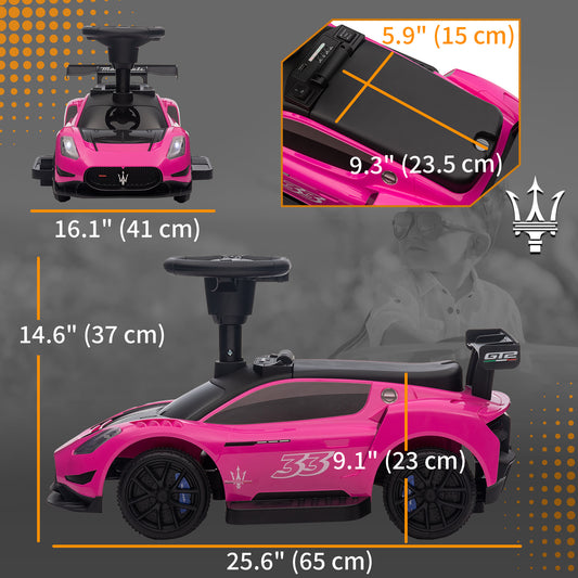 Qaba 6V Maserati GT2 Licensed Electric Car for Kids, Ride on Car with Under Seat Storage, LED Headlights Music, Pink