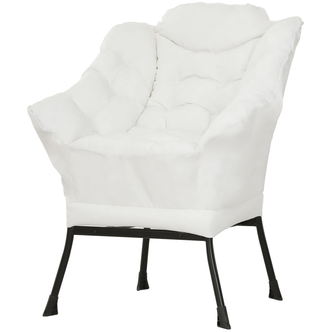 HOMCOM Modern Accent Chair, Armchair with Side Pockets and Solid Steel Legs, Comfy Reading Chair for Living Room, Cream White
