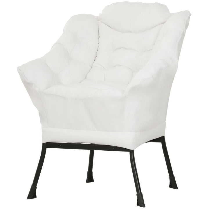 HOMCOM Modern Accent Chair, Armchair with Side Pockets and Solid Steel Legs, Comfy Reading Chair for Living Room, Cream White