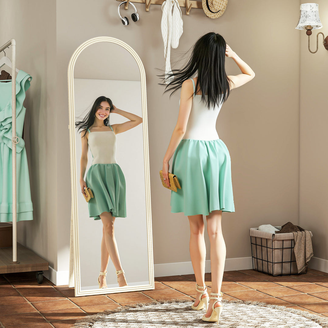 HOMCOM 64" x 21" Full Length Mirror, Free Standing, Leaning or Wall, Arched Full Body Mirror with Faux Stone Frame, Beige